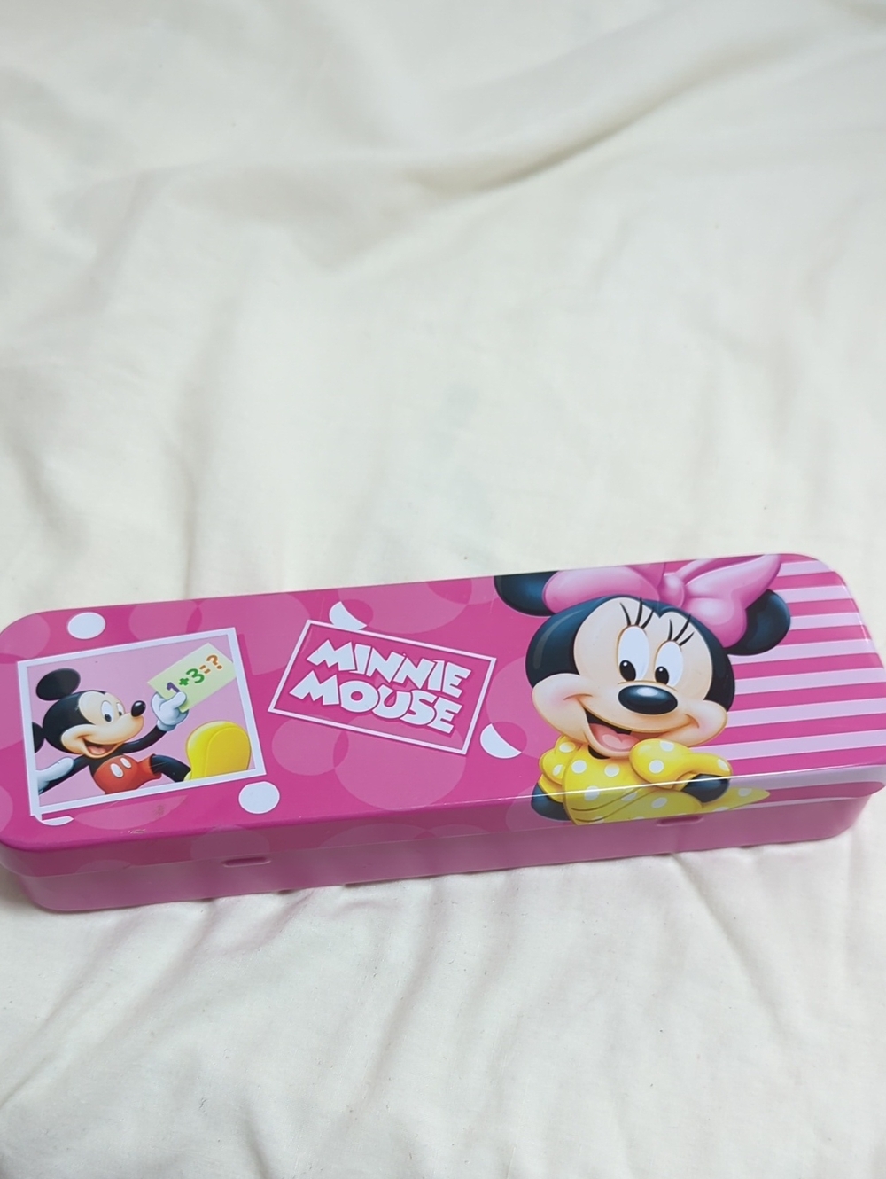 Vintage Y2K Disney Minnie Mouse Metal Tin Pencil Case Box Pink Hot Pink